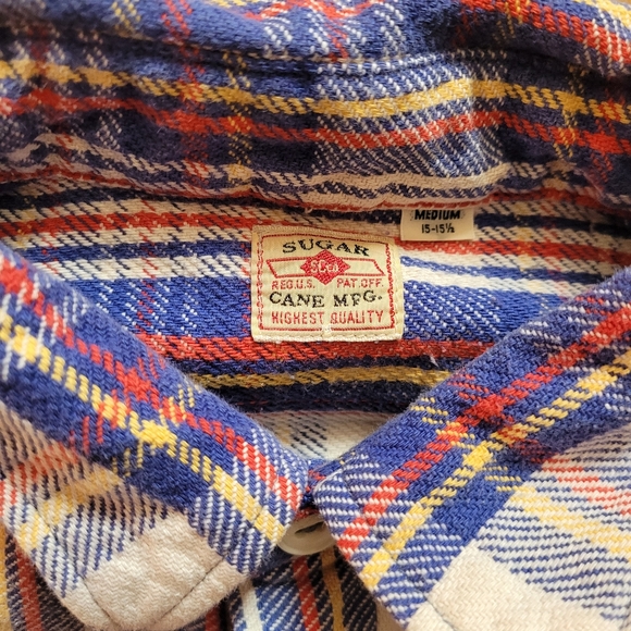 Sugar Cane MFG S/M 15-15.5 Plaid Button Up Shirt Made In Japan - Picture 2 of 5
